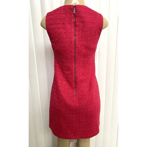 Alice + Olivia Clyde Pink Tweed Boucle Sheath Sleeveless Dress Back Zip Mini 4 S - Picture 7 of 10